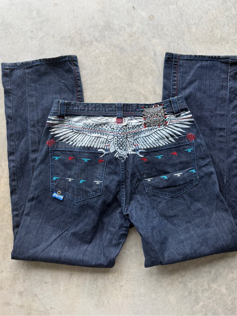 Vintage Y2K Akademiks Baggy Skater Grunge Jeans VTG Mens Size 34 Wings Hip Hop